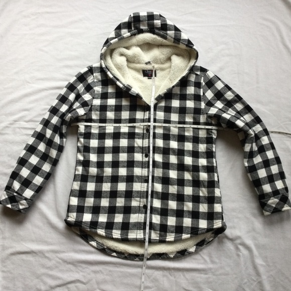 Utex Black & White Checkered Fleece Button Hoodie Medium - Picture 5 of 9